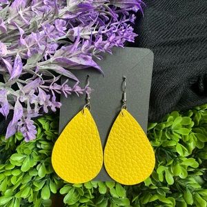 Faux Leather Yellow Water Drop Earrings